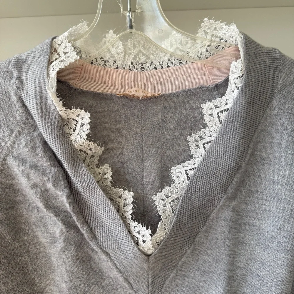 REBECCA TAYLOR Grey Lace Combo Pullover